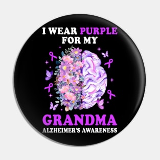 I Wear Purple For My Grandma Alzheimer's Awareness Brain Pin