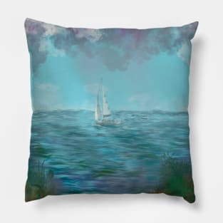 Rainy Ocean, digital painting Pillow