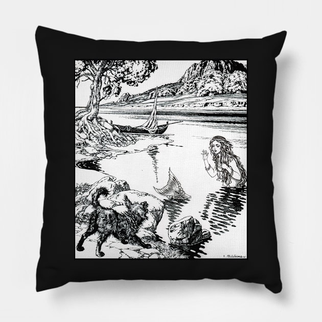 The Little Mermaid - Ivan Bilibin Pillow by forgottenbeauty