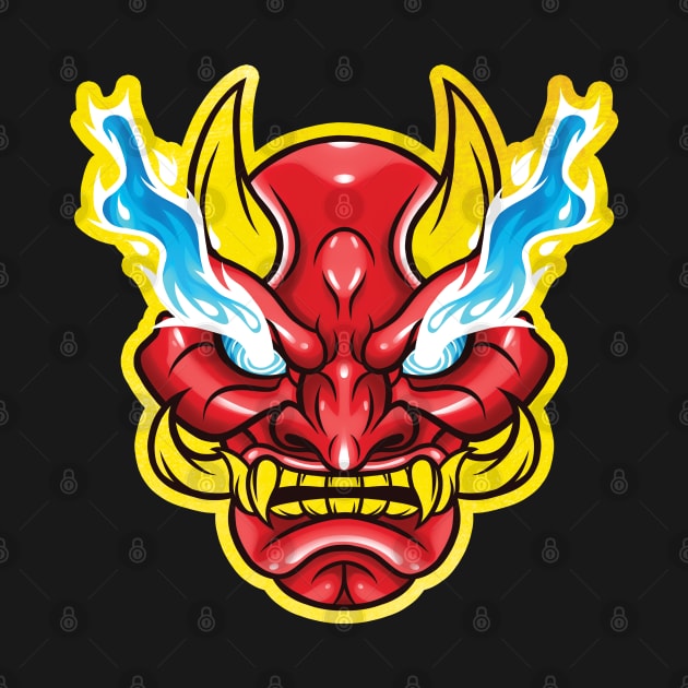 Gold Oni Mask Japanese Devil Demon by SmittyGFX