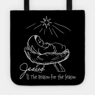 Religious Line Art Christmas Jesus is the Reason for the Season Tote