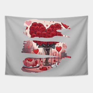 Valentines Heart Rose Romantic Dinner Tapestry
