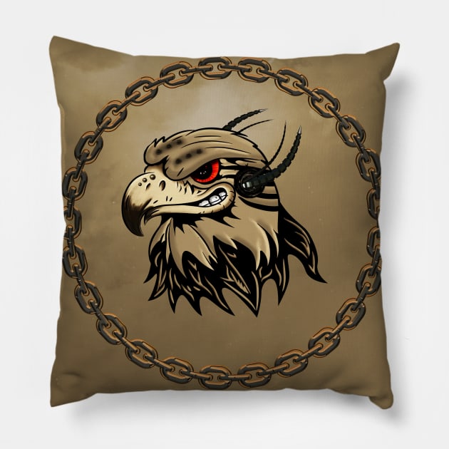 Funny angry steampunk eagle Pillow by Nicky2342