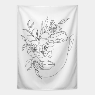 One Line Woman Face Tapestry