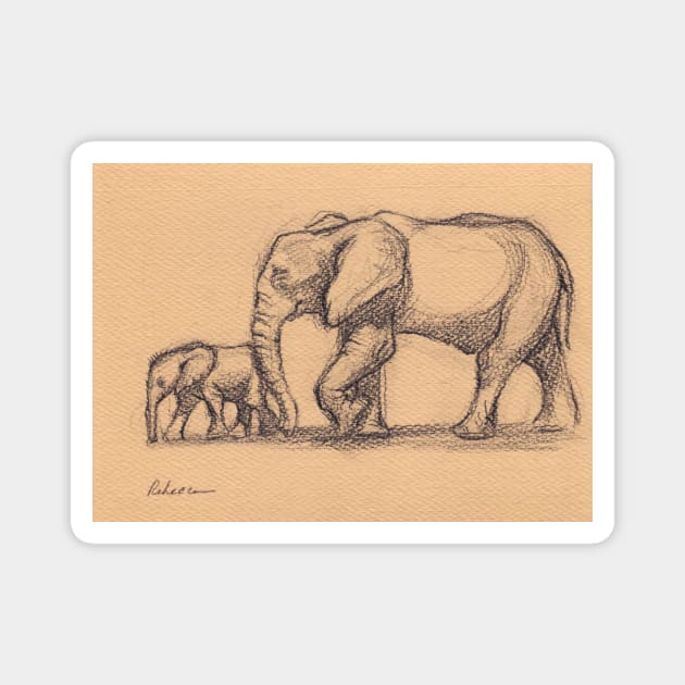 My Sweet Little Boy: Baby Elephant & Mama Pencil Sketch #15 Magnet by tranquilwaters