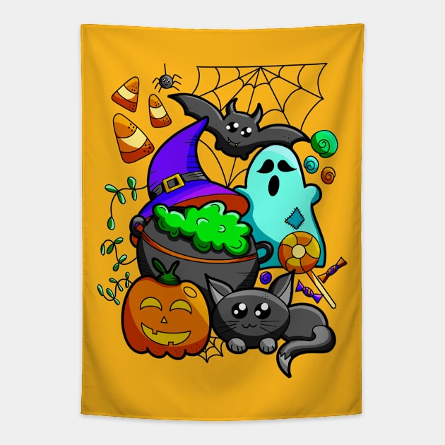 Halloween Doodle Tapestry by The Creative Palette