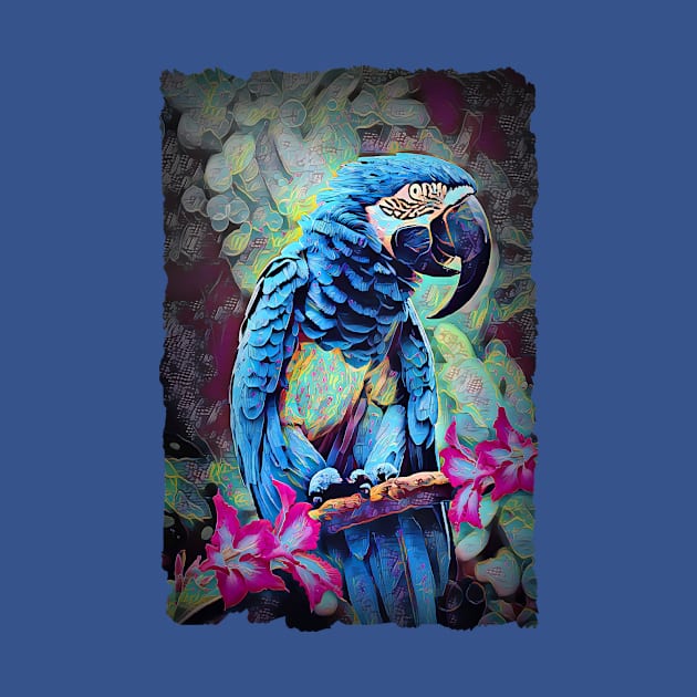 Blue Macaw Parrot Abstract Design by PhotoArts