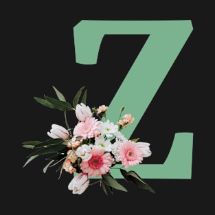 Letter Z green with colorful flowers T-Shirt