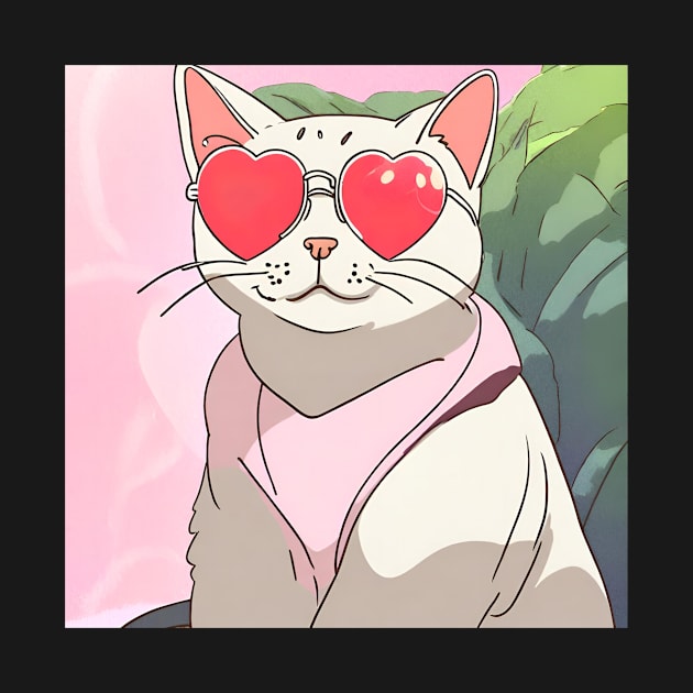 Cat with heart shaped sunglasses by Berenicelee23