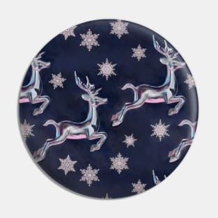 Silver Snowflakes & Happy Reindeer in Navy Blue & Pink Pin