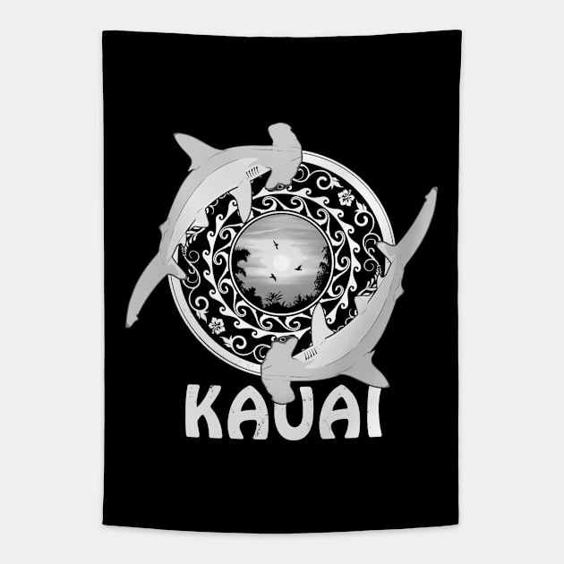 Kauai Scalloped Hammerhead Sharks Tapestry by NicGrayTees