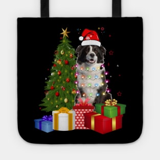 Border Collie Christmas Tree Santa Hat Funny Xmas Gift Dog T-Shirt Tote