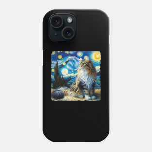 Domestic Long Hair Starry Night Inspired - Artistic Cat Phone Case