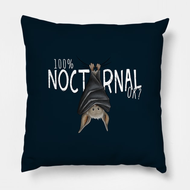 100% Nocturnal, OK? Casual Funny Dark Gothic Bat Pillow by SkizzenMonster