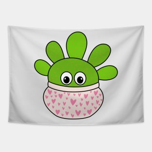 Cute Cactus Design #345: Opuntia Microdasys Cactus In A Cute Heart Pot Tapestry