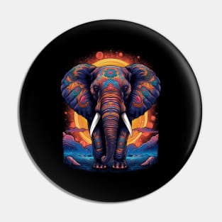 Colorful Elephant and Sunrise Pop Art Pin