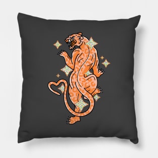 American Traditional Panther Tattoo in Orange with Sparkles and Glitter cute gift Pillow