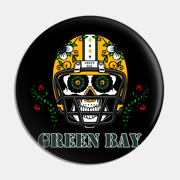 Green Bay Football Helmet Sugar Skull Day Of The Dead Day Of The Dead Sugar Skull Pin Teepublic
