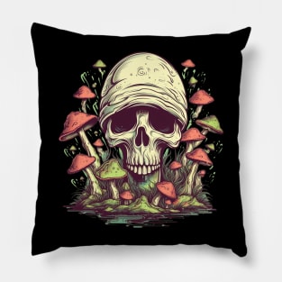 Nature's Surreal Psychedelic Mushroom Skull Pillow