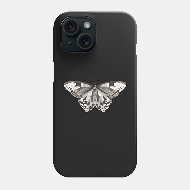 Butterfly, black and white on cream background. Phone Case by krisevansart