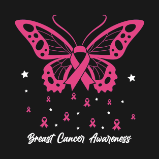 Pink Ribbon Butterfly Breast Cancer Awareness Butterflies T-Shirt