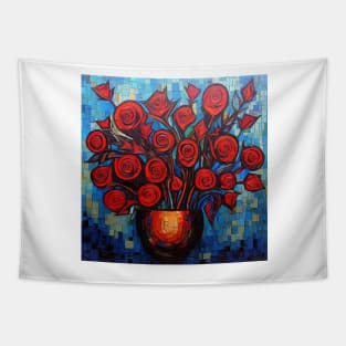 Red Roses Bouquet Mosaic Tapestry