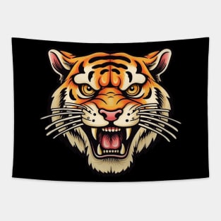 Old School Roaring Tiger Mascot Flash Tattoo Tapestry