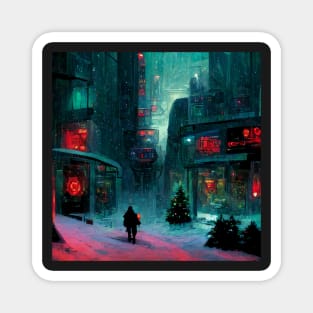 Christams alley in cyberpunk city Magnet