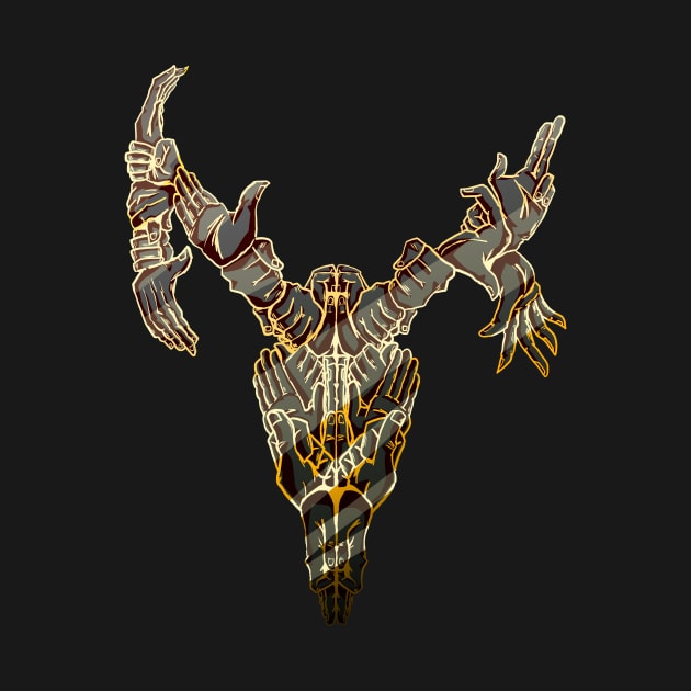 Psychedelic Deer Skull Made of Hands Black and Gold Metal by AidanThomas