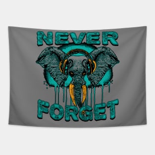 Never Forget Elephant with Headphones Tapestry