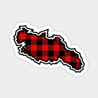 Lasqueti Island Silhouette in Red and Black Plaid - Simple Canadian Pattern - Lasqueti Island Magnet