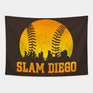 Vintage Slam Diego San Diego City Skyline Baseball Gameday Tapestry