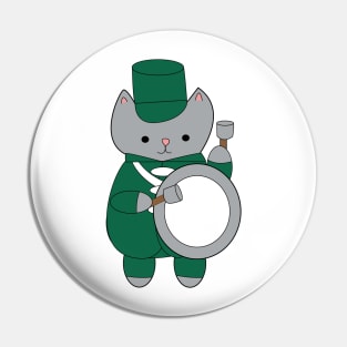 Cat Marching Band Bass Drummer Green and White Pin