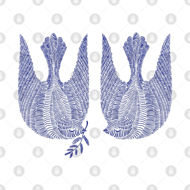 Couple of cute blue peace birds by iulistration