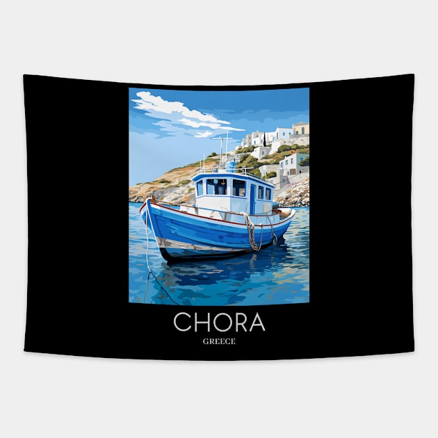 A Pop Art Travel Print of Chora Andros Island - Greece Tapestry by Studio Red Koala