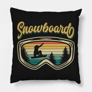 Snowboard Googles Big Air Silhouette Retro Trees Pillow