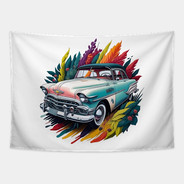 Exotic coloured Chevrolet car 50s Tapestry by Decoches