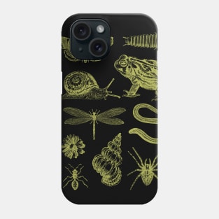 Vintage Biology Goblincore Nature Aesthetic Collection of Frogs, Snails, Moths, Mushrooms Phone Case