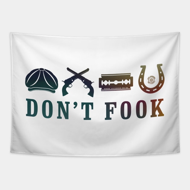 Don't Fook Razor Cap Guns Horseshoe Tapestry by eyevoodoo
