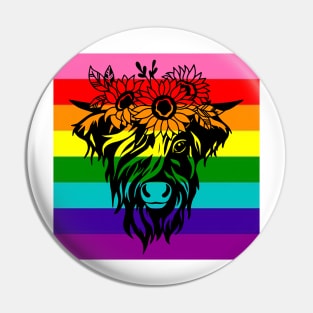 highland cow rainbow flag Pin