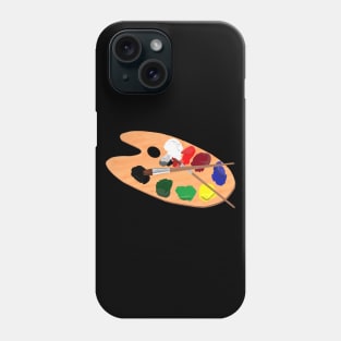 Artist Palette with Paints and Brushes (Black Background) Phone Case