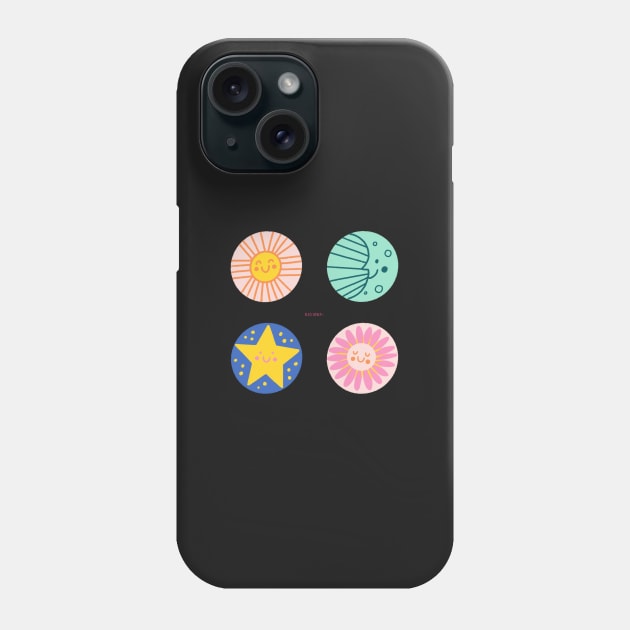 Sun + Moon+ Star + Flower Sticker Set Phone Case by ellolovey