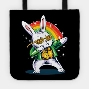 Easter bunny dabbing in rainbow Tote