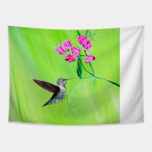 Hummingbird and Sweet Peas Painting Tapestry