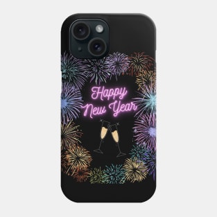 Happy New Year Fireworks and Champagne Flutes Phone Case