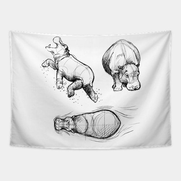 Sketches of a Hippopotamus Tapestry by AniaArtNL