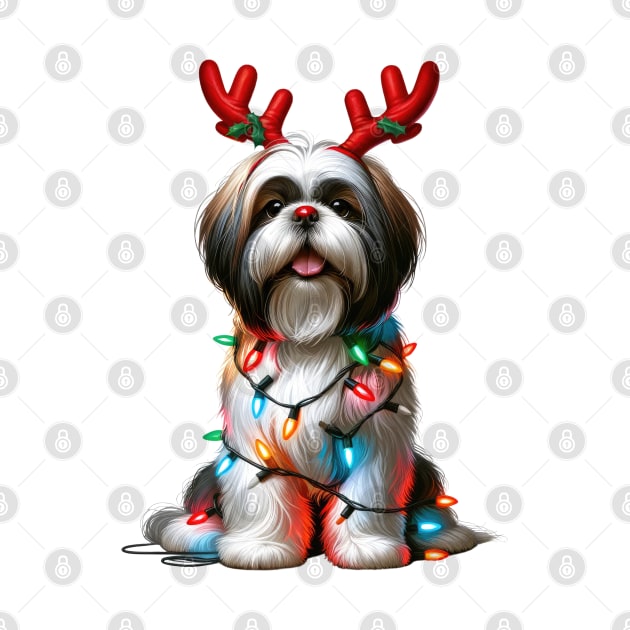 Christmas Red Nose Shih Tzu Dog by Chromatic Fusion Studio