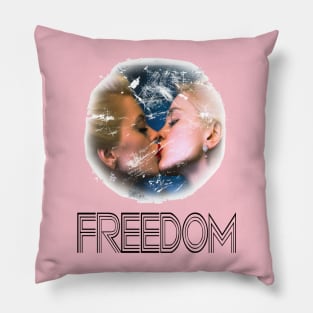 2 iconic glamour girls kissing with the text freedom PRIDE Pillow