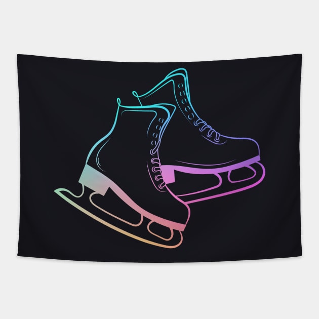 Ice Skates Figure Skating Rainbow Tapestry by Foxxy Merch