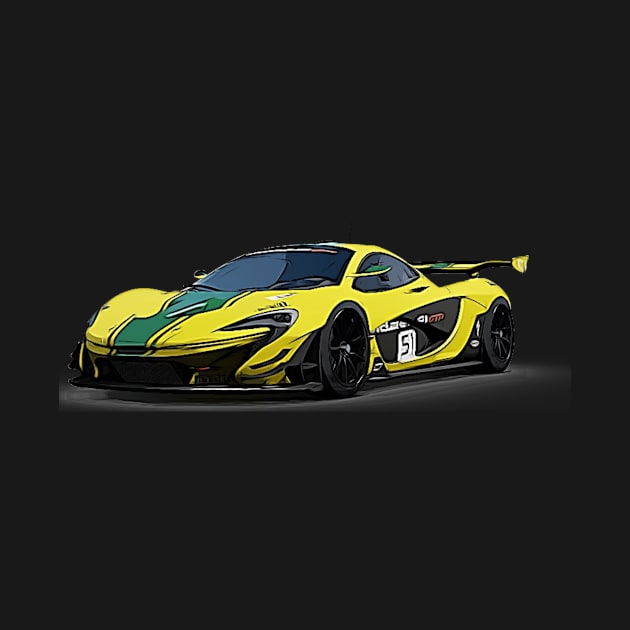 P1 GTR Supercar Racing Cartoon by Auto-Prints